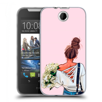 Силиконовый чехол на HTC Desire 310 с принтом Девушка и букет