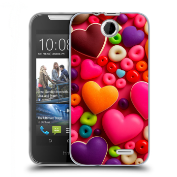 Силиконовый чехол на HTC Desire 310 с принтом Сердечки