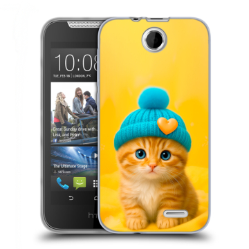 Силиконовый чехол на HTC Desire 310 с принтом Котенок в шапке