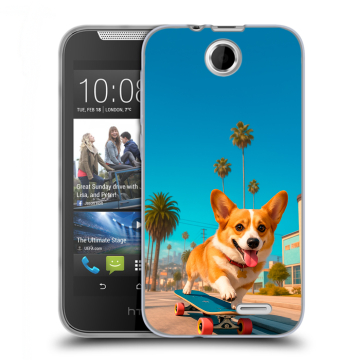 Силиконовый чехол на HTC Desire 310 с принтом Корги на скейте