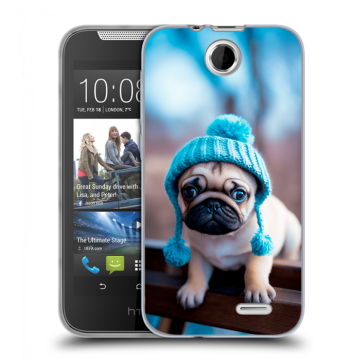 Силиконовый чехол на HTC Desire 310 с принтом Мопс в шапке