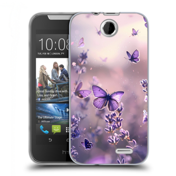 Силиконовый чехол на HTC Desire 310 с принтом бабочки и лаванда