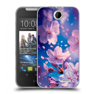 Силиконовый чехол на HTC Desire 310 с принтом цветы бабочки