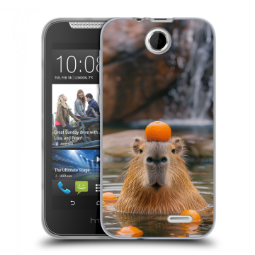 Силиконовый чехол на HTC Desire 310 с принтом Капибара с апельсином