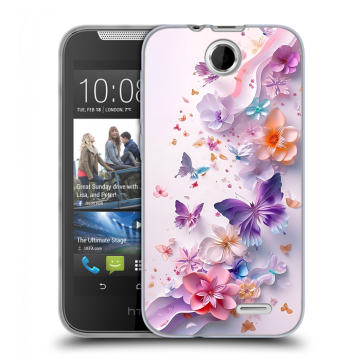 Силиконовый чехол на HTC Desire 310 с принтом цветы бабочки