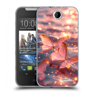 Силиконовый чехол на HTC Desire 310 с принтом бабочки розовые