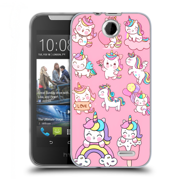 Силиконовый чехол на HTC Desire 310 с принтом Единороги и радуга