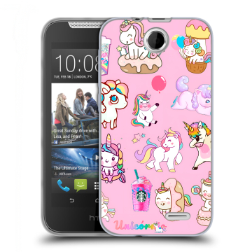 Силиконовый чехол на HTC Desire 310 с принтом розовые единороги
