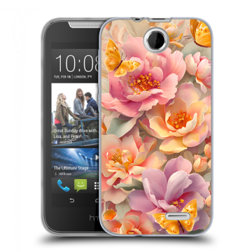 Силиконовый чехол на HTC Desire 310 с принтом Цветы и бабочки Силиконовый чехол на HTC Desire 310 с принтом Цветы и бабочки