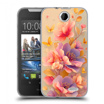 Силиконовый чехол на HTC Desire 310 с принтом Цветы и бабочки Силиконовый чехол на HTC Desire 310 с принтом Цветы и бабочки