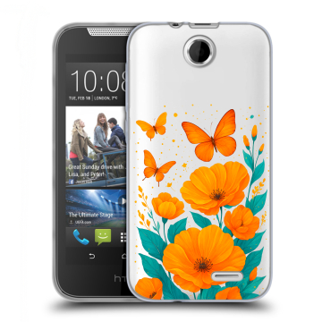 Силиконовый чехол на HTC Desire 310 с принтом цветы бабочки Силиконовый чехол на HTC Desire 310 с принтом цветы бабочки