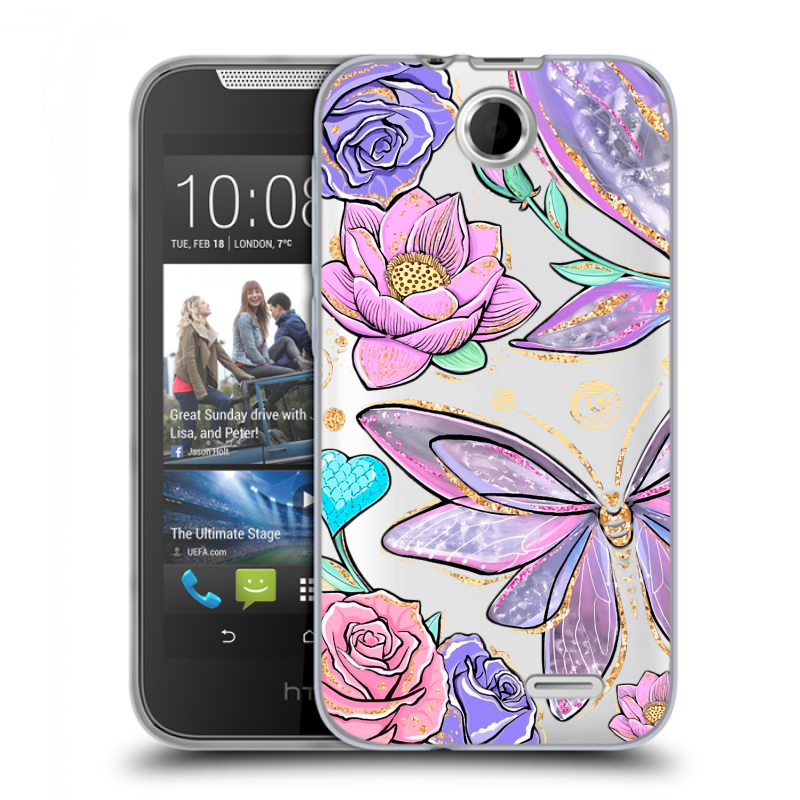 Силиконовый чехол на HTC Desire 310 с принтом Бабочки и цветы Силиконовый чехол на HTC Desire 310 с принтом Бабочки и цветы