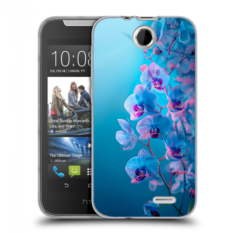 Силиконовый чехол на HTC Desire 310 с принтом голубые орхидеи Силиконовый чехол на HTC Desire 310 с принтом голубые орхидеи