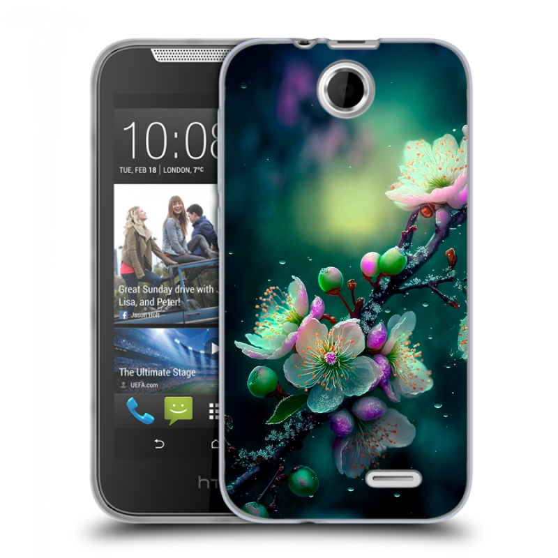 Силиконовый чехол на HTC Desire 310 с принтом Цветы и мрамор Силиконовый чехол на HTC Desire 310 с принтом Цветы и мрамор