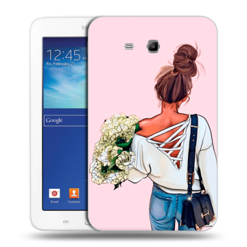 Силиконовый чехол на планшета Samsung Galaxy Tab 3 Lite с принтом Девушка и букет Силиконовый чехол на планшета Samsung Galaxy Tab 3 Lite с принтом Девушка и букет