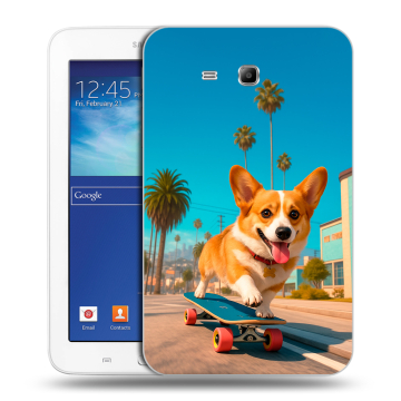 Силиконовый чехол на Samsung Galaxy Tab 3 Lite с принтом Корги на скейте Силиконовый чехол на Samsung Galaxy Tab 3 Lite с принтом Корги на скейте