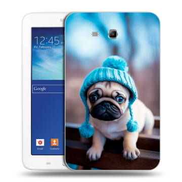 Силиконовый чехол на Samsung Galaxy Tab 3 Lite с принтом Мопс в шапке Силиконовый чехол на Samsung Galaxy Tab 3 Lite с принтом Мопс в шапке
