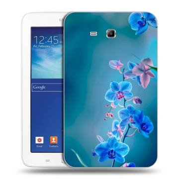 Силиконовый чехол на Samsung Galaxy Tab 3 Lite с принтом Голубые цветы Силиконовый чехол на Samsung Galaxy Tab 3 Lite с принтом Голубые цветы