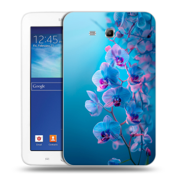 Силиконовый чехол на Samsung Galaxy Tab 3 Lite с принтом голубые орхидеи Силиконовый чехол на Samsung Galaxy Tab 3 Lite с принтом голубые орхидеи