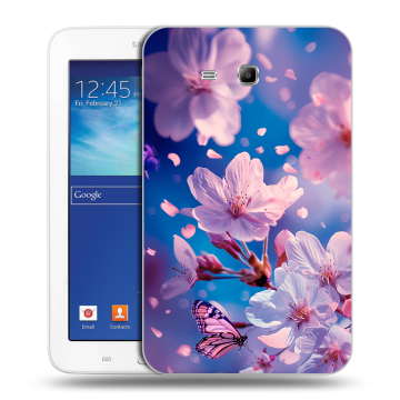 Силиконовый чехол на Samsung Galaxy Tab 3 Lite с принтом цветы бабочки Силиконовый чехол на Samsung Galaxy Tab 3 Lite с принтом цветы бабочки