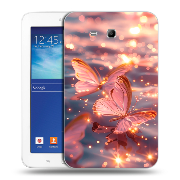 Силиконовый чехол на Samsung Galaxy Tab 3 Lite с принтом бабочки розовые Силиконовый чехол на Samsung Galaxy Tab 3 Lite с принтом бабочки розовые