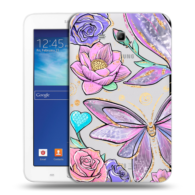 Силиконовый чехол на Samsung Galaxy Tab 3 Lite с принтом Бабочки и цветы Силиконовый чехол на Samsung Galaxy Tab 3 Lite с принтом Бабочки и цветы