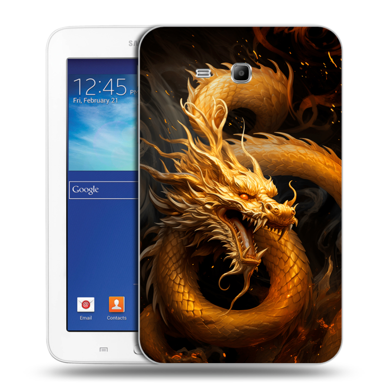 Силиконовый чехол на планшета Samsung Galaxy Tab 3 Lite с принтом Золотой дракон Силиконовый чехол на планшета Samsung Galaxy Tab 3 Lite с принтом Золотой дракон