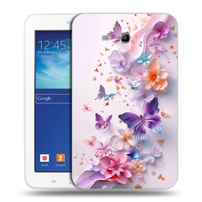 Силиконовый чехол на Samsung Galaxy Tab 3 Lite с принтом цветы бабочки Силиконовый чехол на Samsung Galaxy Tab 3 Lite с принтом цветы бабочки