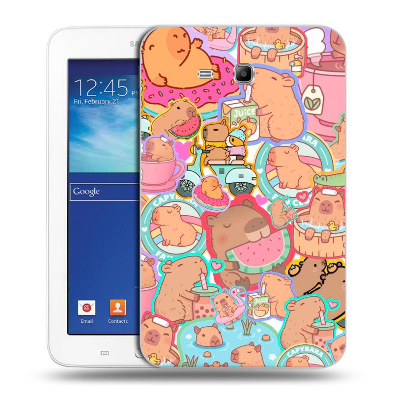 Силиконовый чехол на Samsung Galaxy Tab 3 Lite с принтом капибары Силиконовый чехол на Samsung Galaxy Tab 3 Lite с принтом капибары