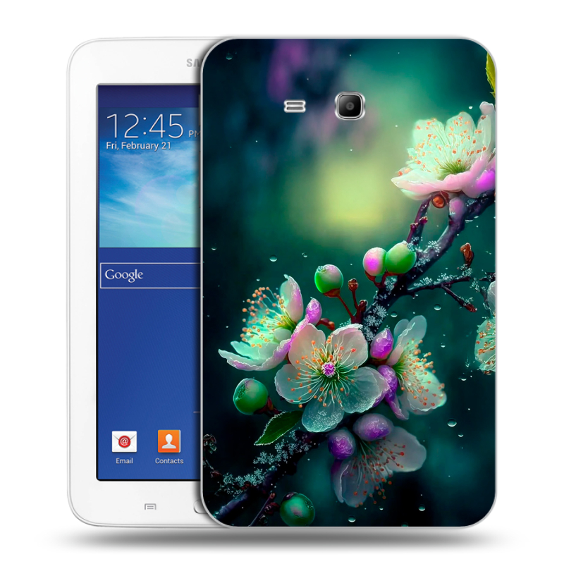 Силиконовый чехол на Samsung Galaxy Tab 3 Lite с принтом Цветы и мрамор Силиконовый чехол на Samsung Galaxy Tab 3 Lite с принтом Цветы и мрамор