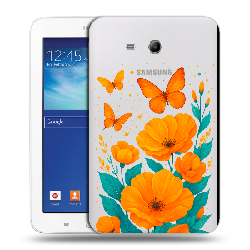 Силиконовый чехол на Samsung Galaxy Tab 3 Lite с принтом цветы бабочки Силиконовый чехол на Samsung Galaxy Tab 3 Lite с принтом цветы бабочки