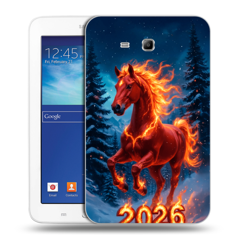 Силиконовый чехол на Samsung Galaxy Tab 3 Lite с принтом Новый год коня Силиконовый чехол на Samsung Galaxy Tab 3 Lite с принтом Новый год коня