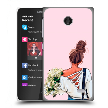 Силиконовый чехол на Nokia X / X+ с принтом Девушка и букет Силиконовый чехол на Nokia X / X+ с принтом Девушка и букет