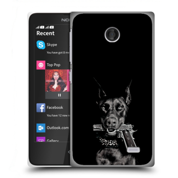 Силиконовый чехол на Nokia X / X+ с принтом Доберман и пистолет Силиконовый чехол на Nokia X / X+ с принтом Доберман и пистолет