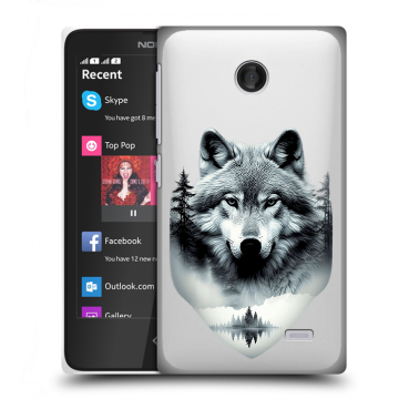 Силиконовый чехол на Nokia X с принтом Волк в лесу Силиконовый чехол на Nokia X с принтом Волк в лесу
