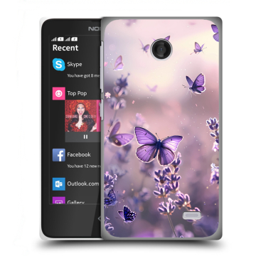 Силиконовый чехол на Nokia X с принтом бабочки и лаванда Силиконовый чехол на Nokia X с принтом бабочки и лаванда