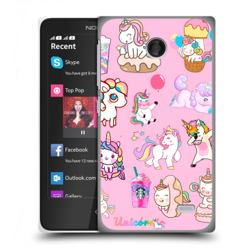 Силиконовый чехол на Nokia X с принтом розовые единороги
