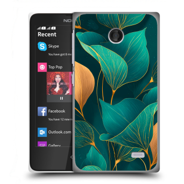 Силиконовый чехол на Nokia X с принтом Листья и золото
