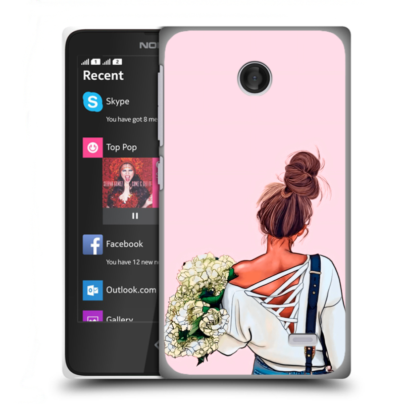 Силиконовый чехол на Nokia X с принтом Девушка и букет Силиконовый чехол на Nokia X с принтом Девушка и букет