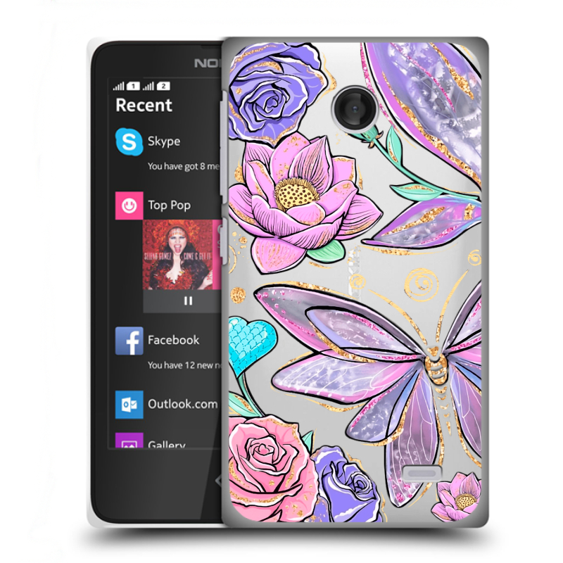 Пластиковый чехол на Nokia X с принтом Бабочки и цветы Пластиковый чехол на Nokia X с принтом Бабочки и цветы