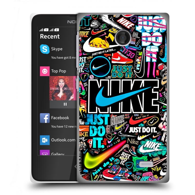 Пластиковый чехол на Nokia X с принтом найк nike черный Пластиковый чехол на Nokia X с принтом найк nike черный