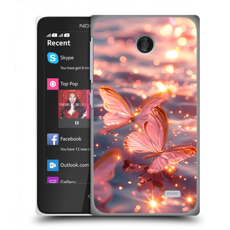 Пластиковый чехол на Nokia X с принтом бабочки розовые Пластиковый чехол на Nokia X с принтом бабочки розовые