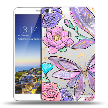 Пластиковый чехол на Huawei MediaPad X1 7.0 с принтом Бабочки и цветы