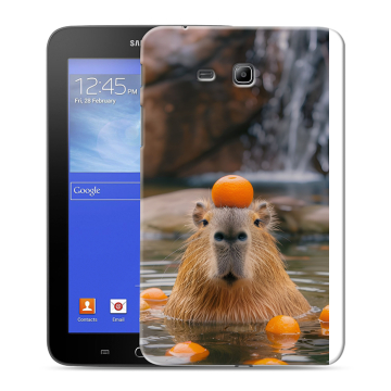 Силиконовый чехол на Samsung GALAXY Tab 3 Lite с принтом Капибара с апельсином Силиконовый чехол на Samsung GALAXY Tab 3 Lite с принтом Капибара с апельсином