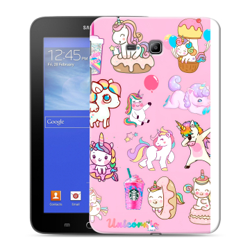 Силиконовый чехол на Samsung GALAXY Tab 3 Lite с принтом розовые единороги Силиконовый чехол на Samsung GALAXY Tab 3 Lite с принтом розовые единороги