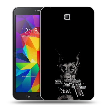 Силиконовый чехол на планшета Samsung GALAXY Tab 4 7.0 с принтом Доберман и пистолет Силиконовый чехол на планшета Samsung GALAXY Tab 4 7.0 с принтом Доберман и пистолет
