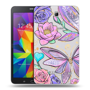 Силиконовый чехол на Samsung GALAXY Tab 4 7.0 с принтом Бабочки и цветы