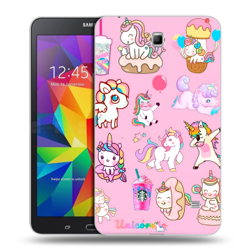 Силиконовый чехол на Samsung GALAXY Tab 4 7.0 с принтом розовые единороги
