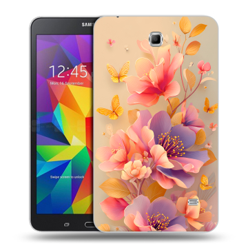 Силиконовый чехол на Samsung GALAXY Tab 4 7.0 с принтом Цветы и бабочки