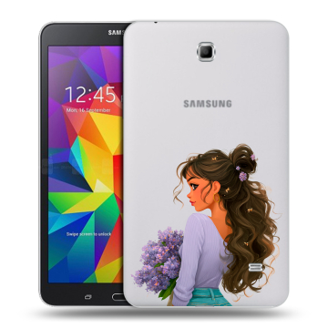 Силиконовый чехол на Samsung GALAXY Tab 4 7.0 с принтом девушка цветы